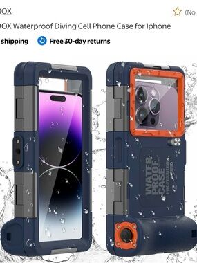 Shellbox Waterproof Diving Phone Case for iPhone - Navy Blue with Orange Trim
